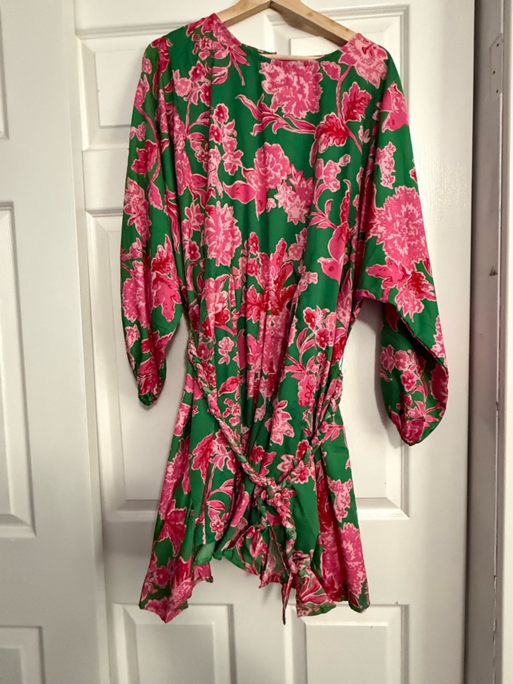 Boohoo Pink and Green Floral Dress with Tie Detail